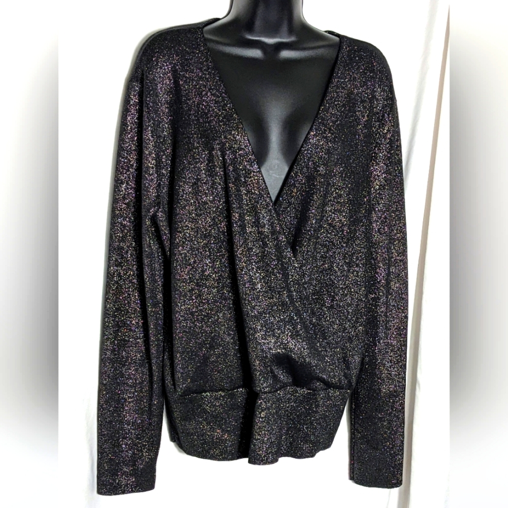 NWT Women's Ann Taylor Black Faux Wrap Long Sleeve Sweater Size XL
